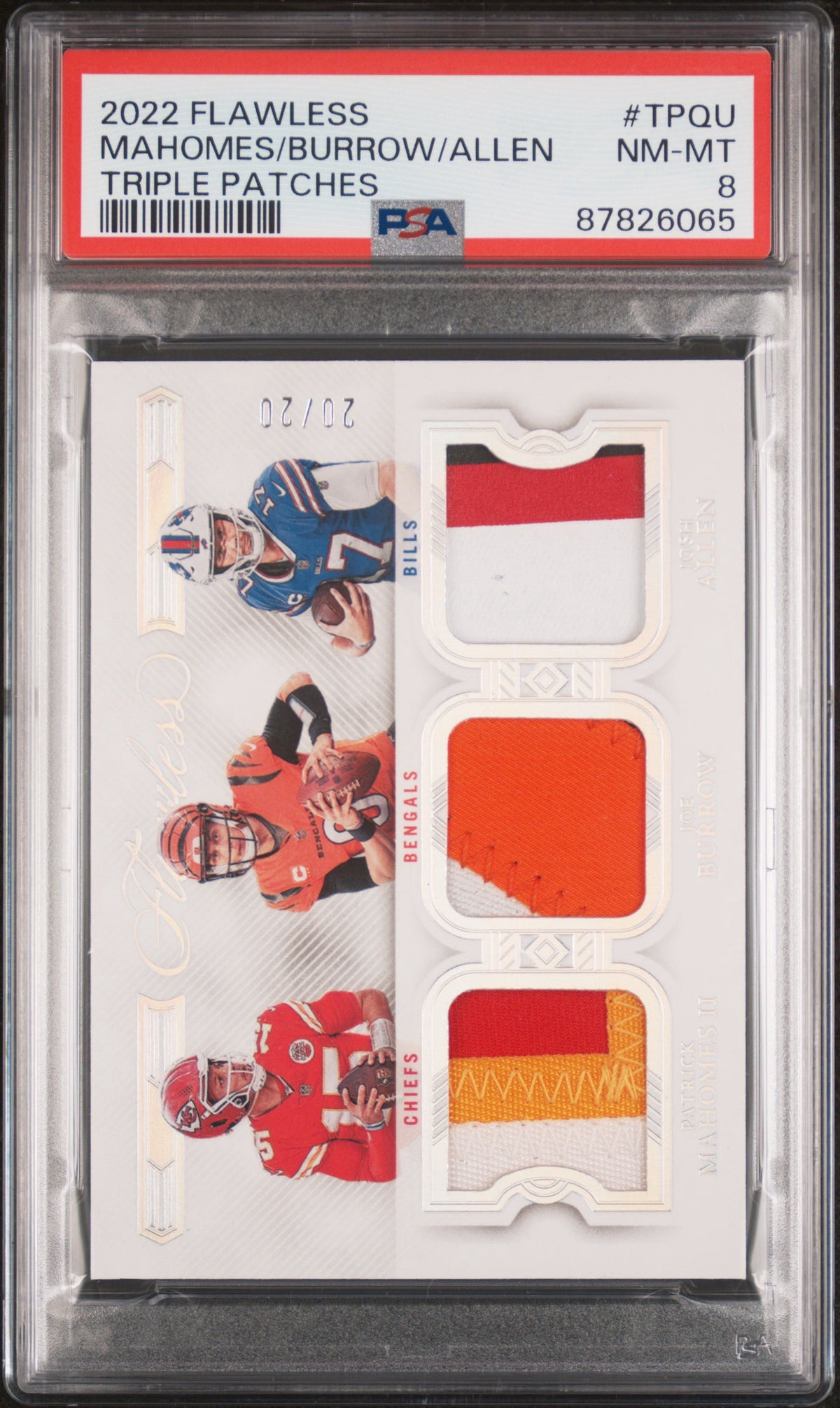 2022 Flawless Mahomes/Burrow/Allen Triple Patches  TP-QU 20/20-1