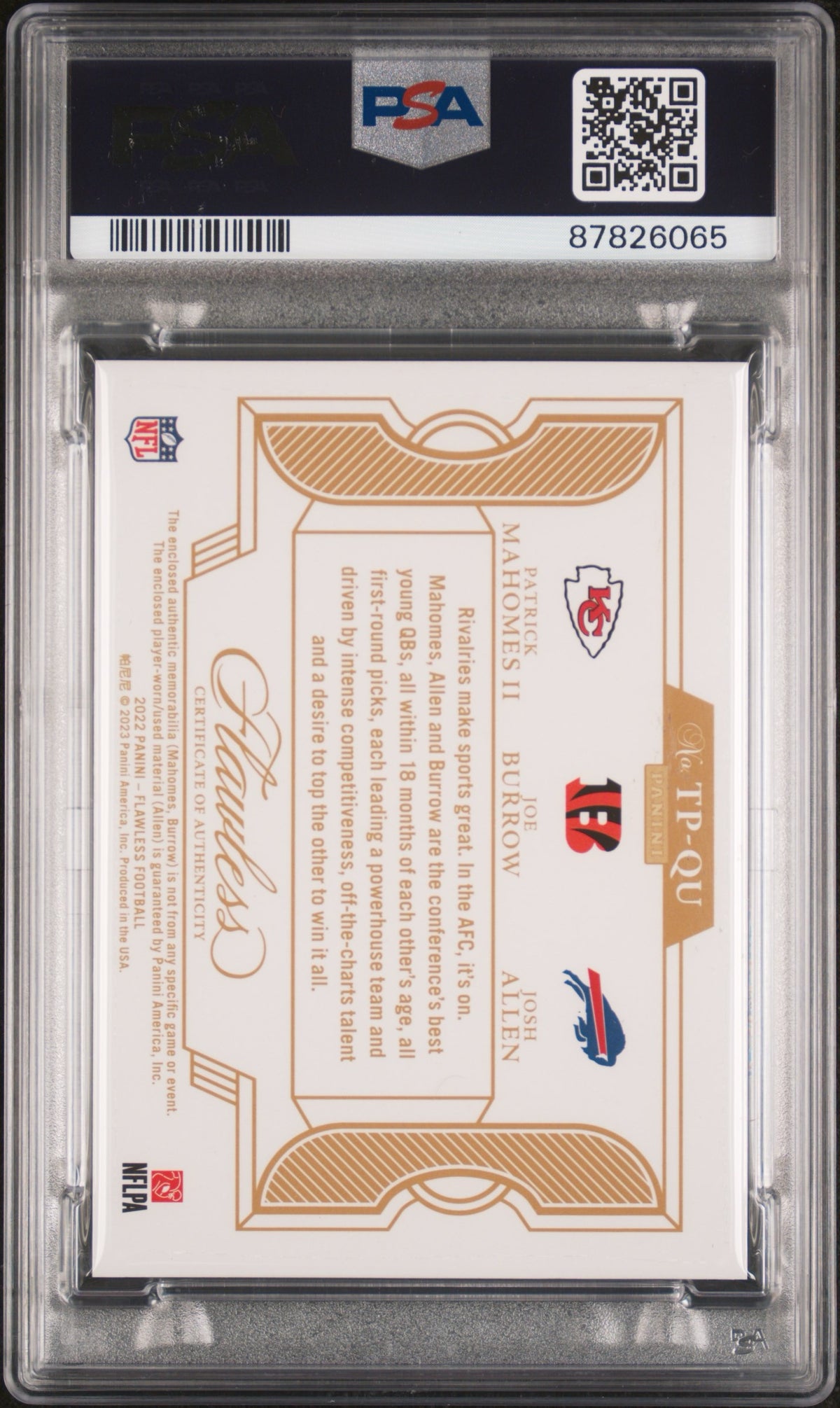 2022 Flawless Mahomes/Burrow/Allen Triple Patches  TP-QU 20/20-2