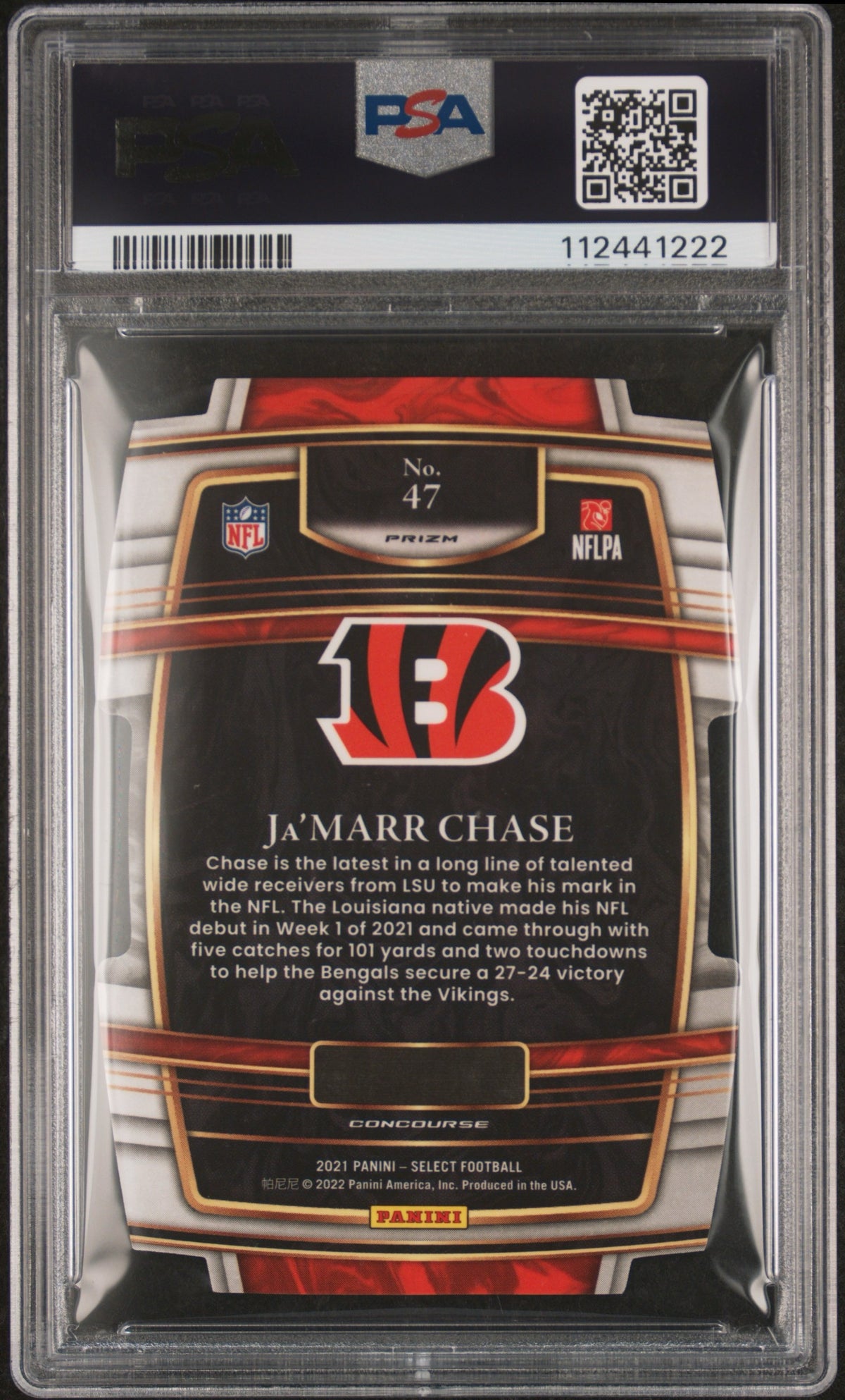 2021 select Jamarr chase die cut zebra prizm #47 psa 9-2