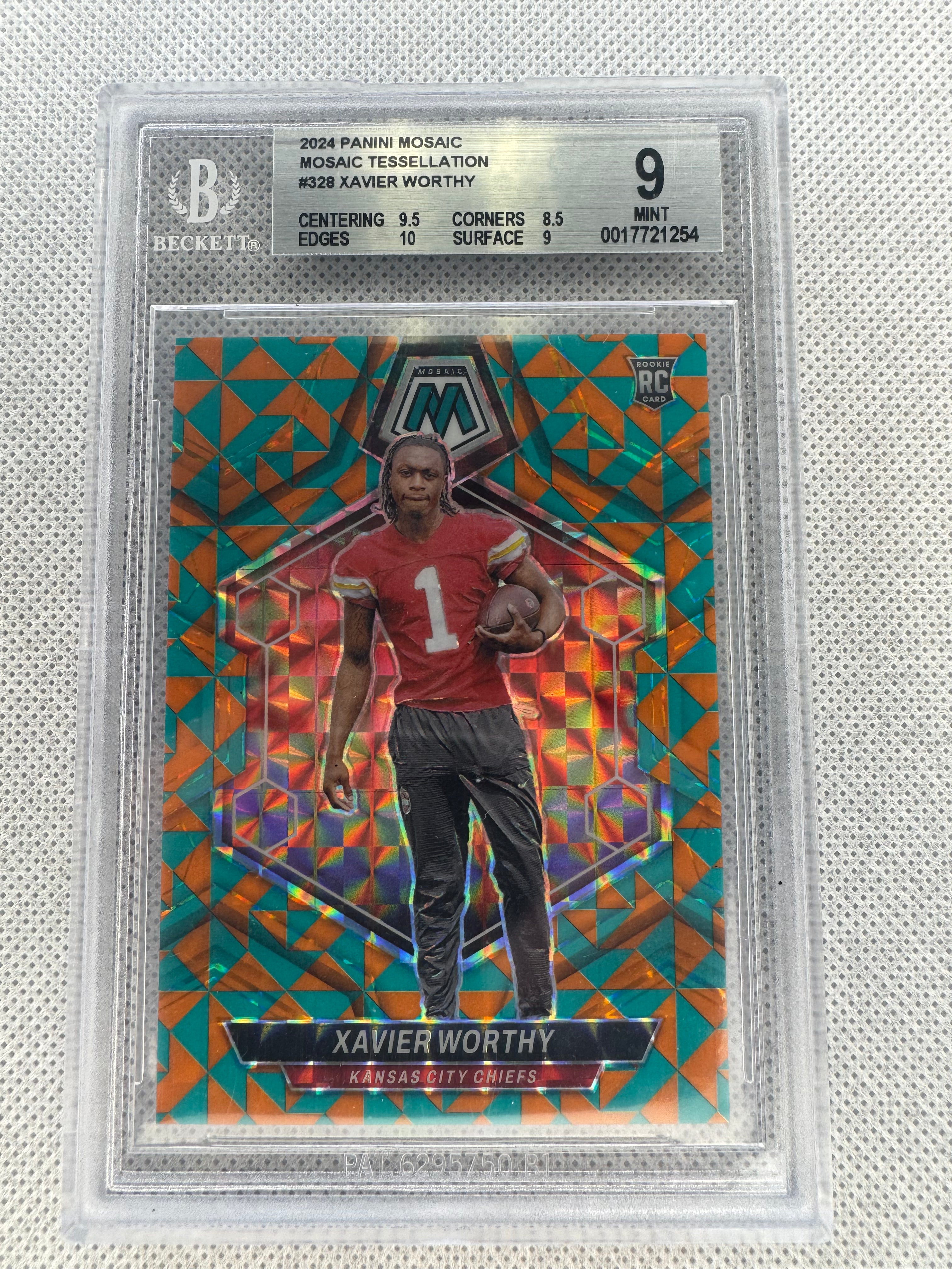 2024 Panini Mosaic Tessellation Xavier Worthy /15 #328 Beckett Mint 9