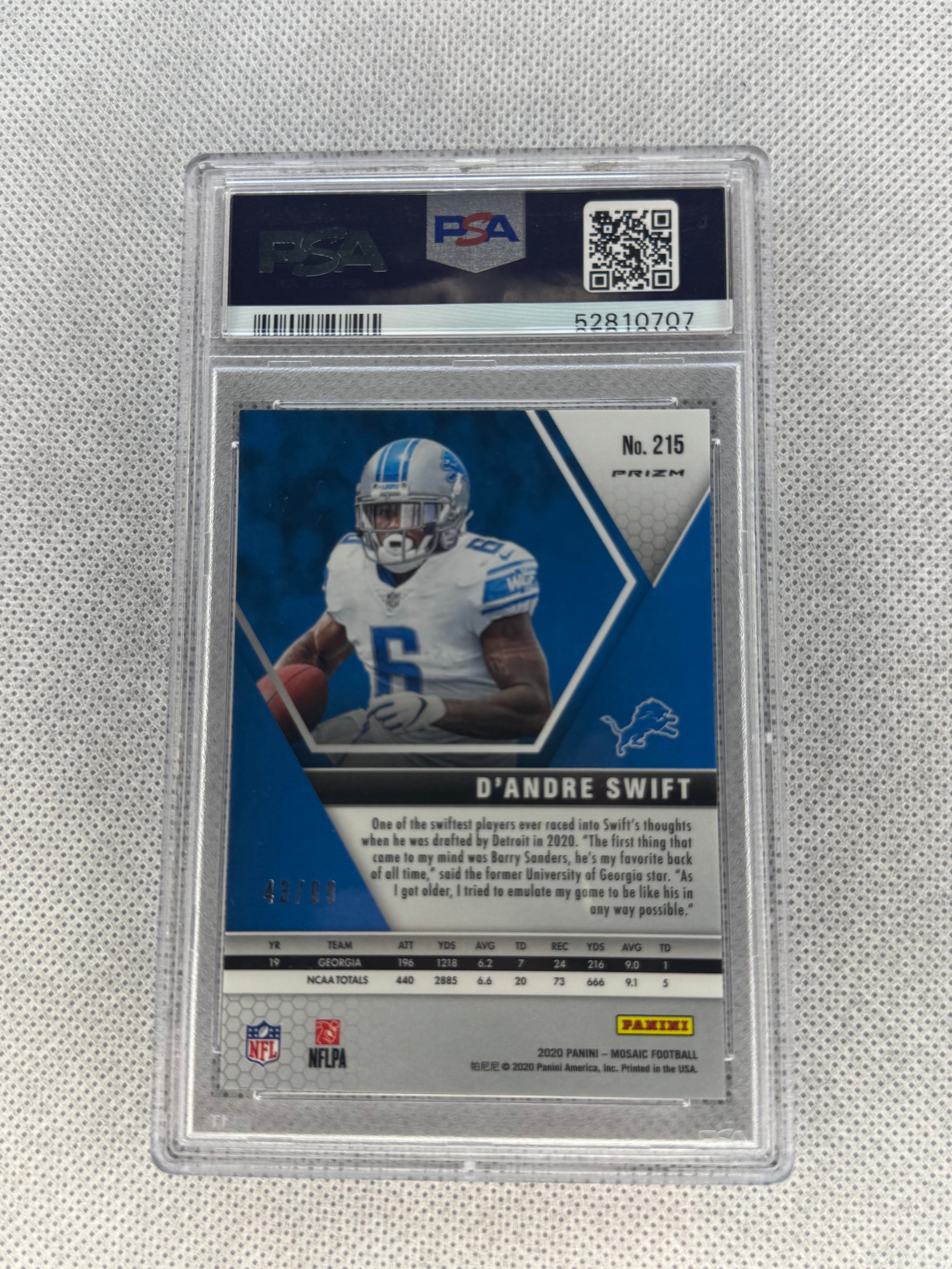2020 Mosaic DAndre Swift Blue /99 #215 PSA 9-2