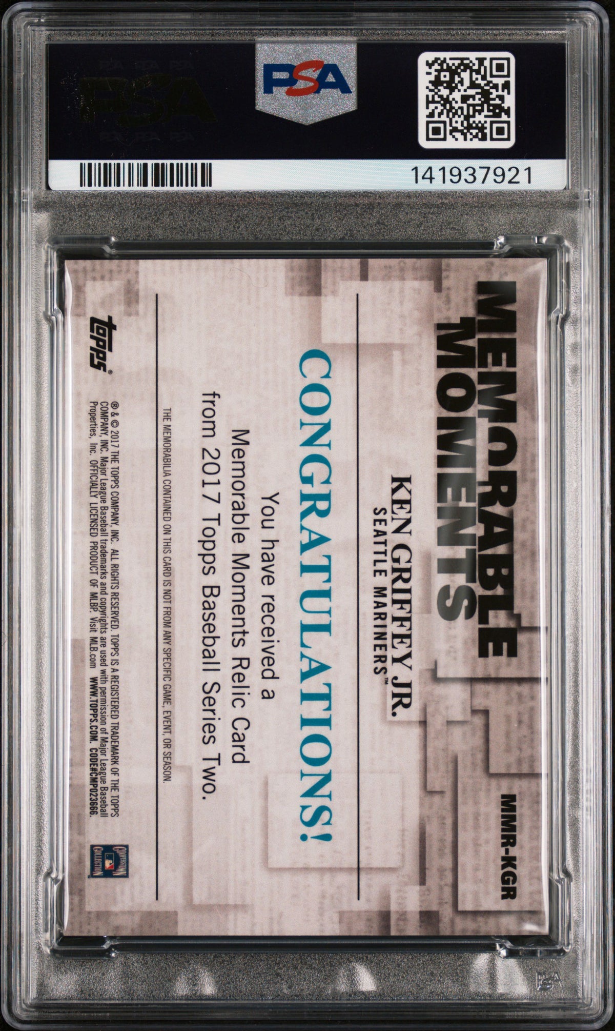 2017 Topps Ken Griffey Jr Memorable Moments MMR-KGR /25  PSA 9-2
