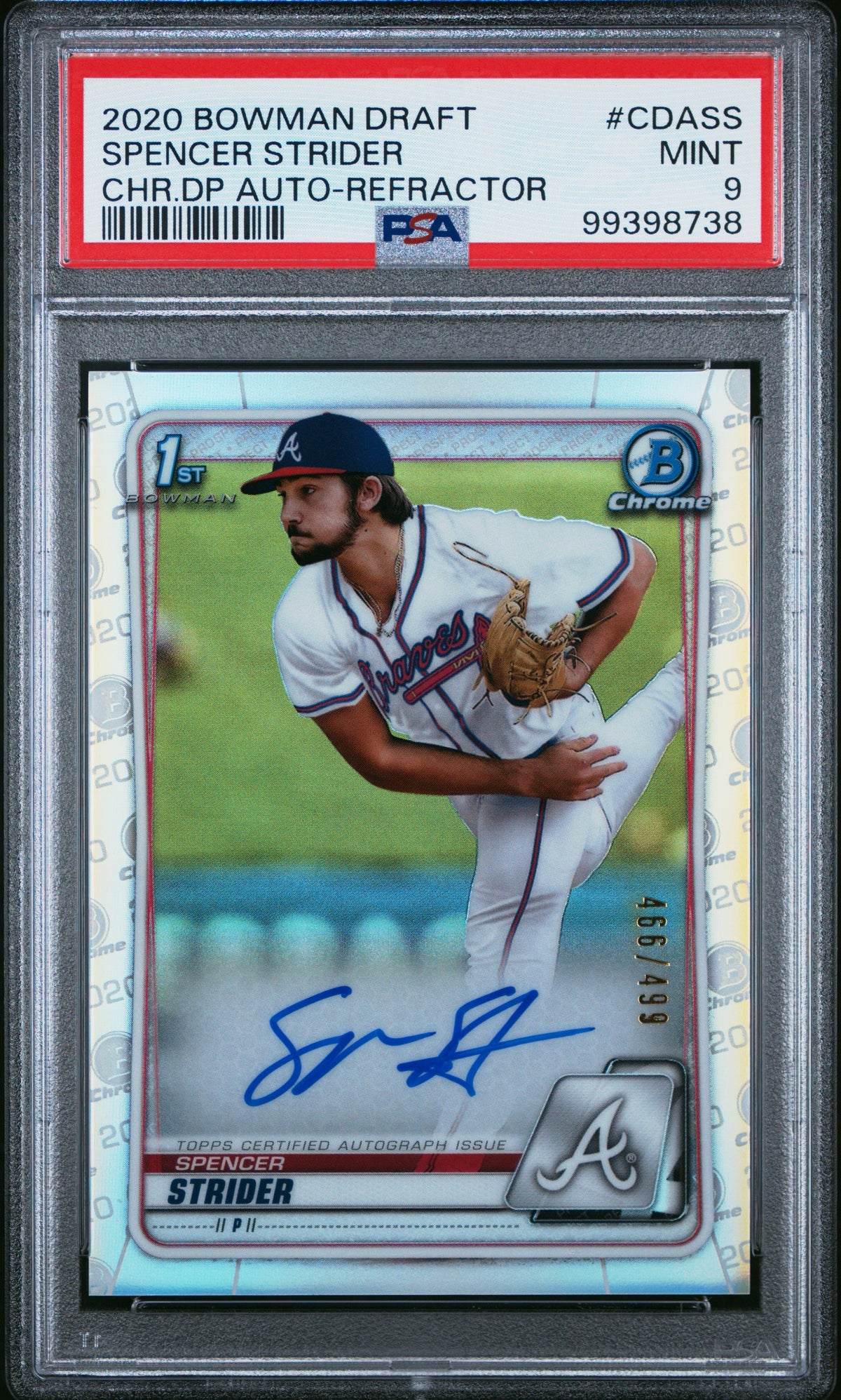 2020 Bowman Draft Spencer Strider Refractor Auto /499 CDA-SS PSA 9