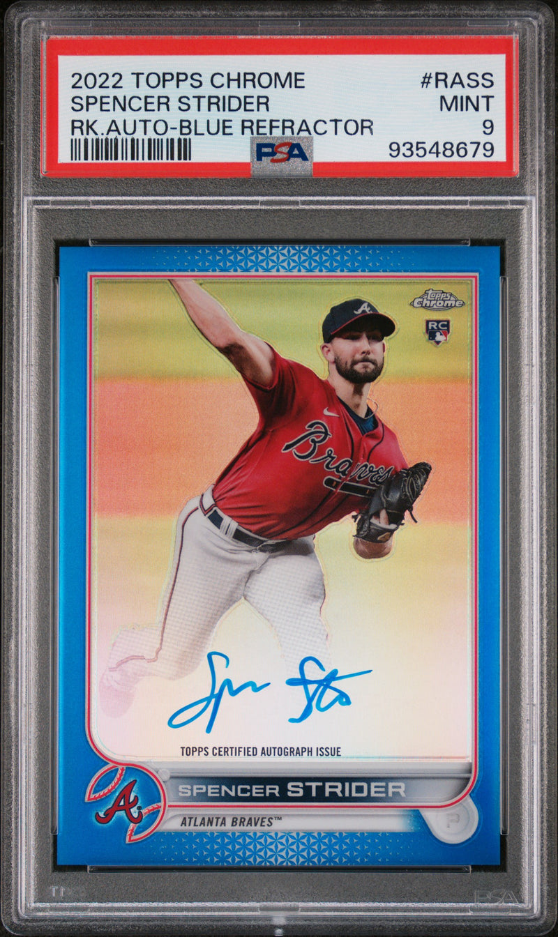 2022 Topps chrome Spencer Strider Blue Refractor /150 Auto RA-SS PSA 9-1