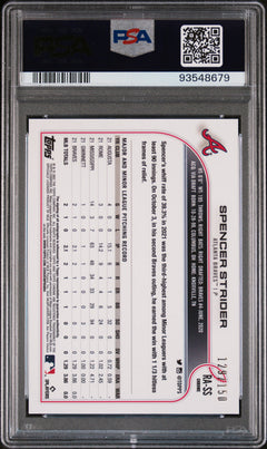 2022 Topps chrome Spencer Strider Blue Refractor /150 Auto RA-SS PSA 9-2