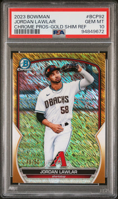 2023 BOWMAN CHROME PROSPECTS #BCP92 JORDAN LAWLAR GOLD SHIMMER /50 PSA 10-1