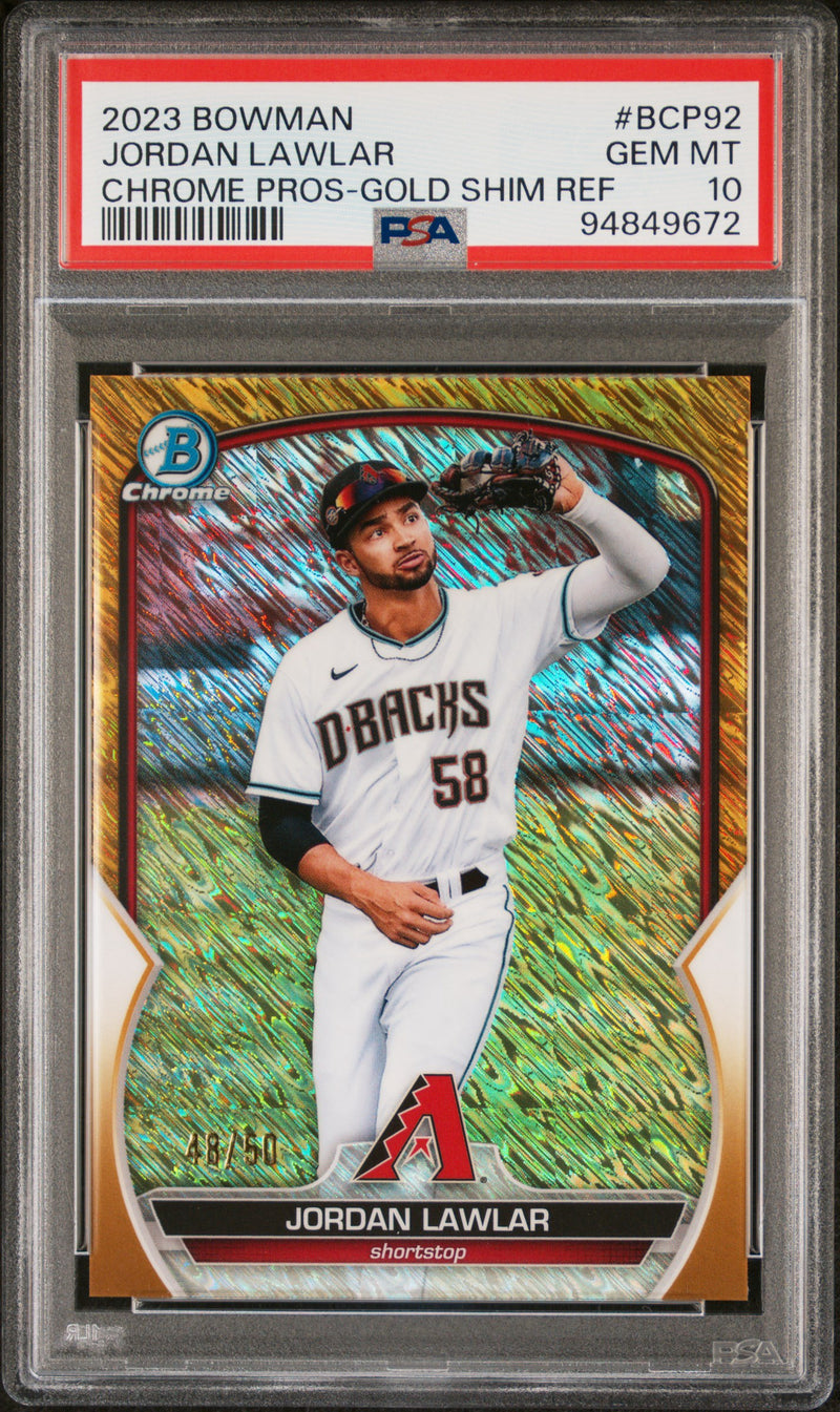 2023 BOWMAN CHROME PROSPECTS #BCP92 JORDAN LAWLAR GOLD SHIMMER /50 PSA 10-1