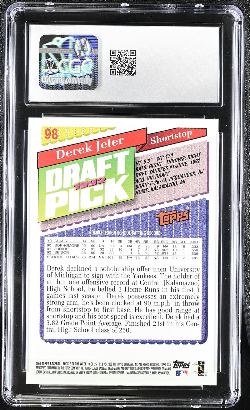 2006 Topps Rookie Of The Week Derek Jeter #98 CGC 10-2
