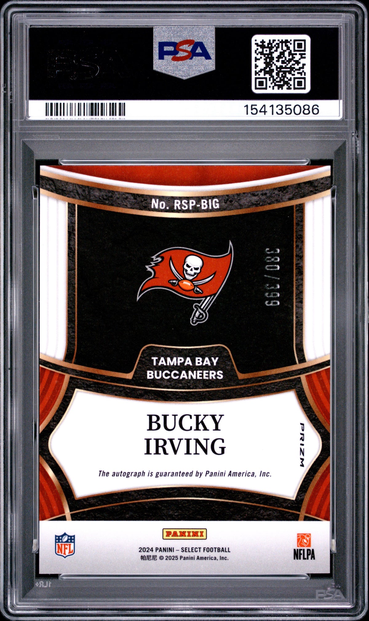 2024 select Bucky Irving rookie signature RSP-BIG /399 PSA 10￼-2