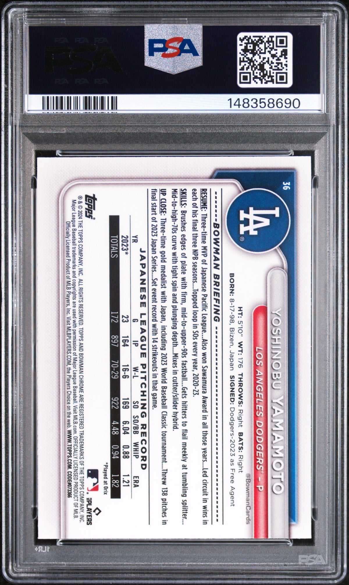 2024 Bowman Chrome Mega Box Mojo Yoshinobu Yamamoto  PSA 10