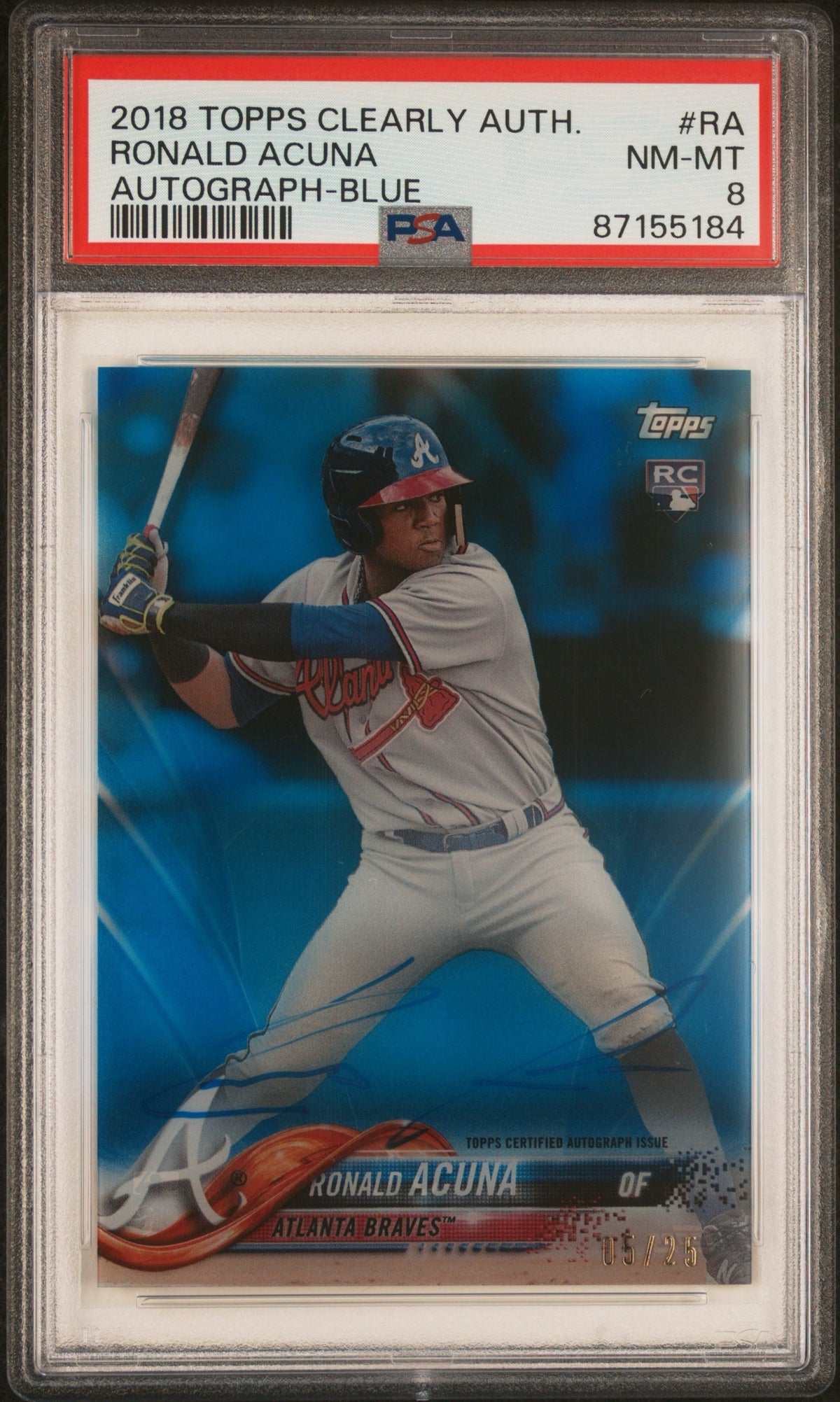2018 Topp Clearly Ronald Acuna Blue Auto /25 CAA-RA PSA 8