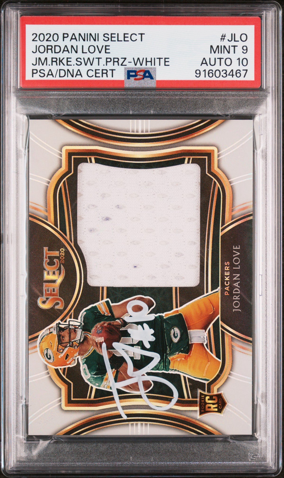 2020 Panini Select Jordan Love RC JS-JLO White /35 Mint 9 Auto 10 PSA