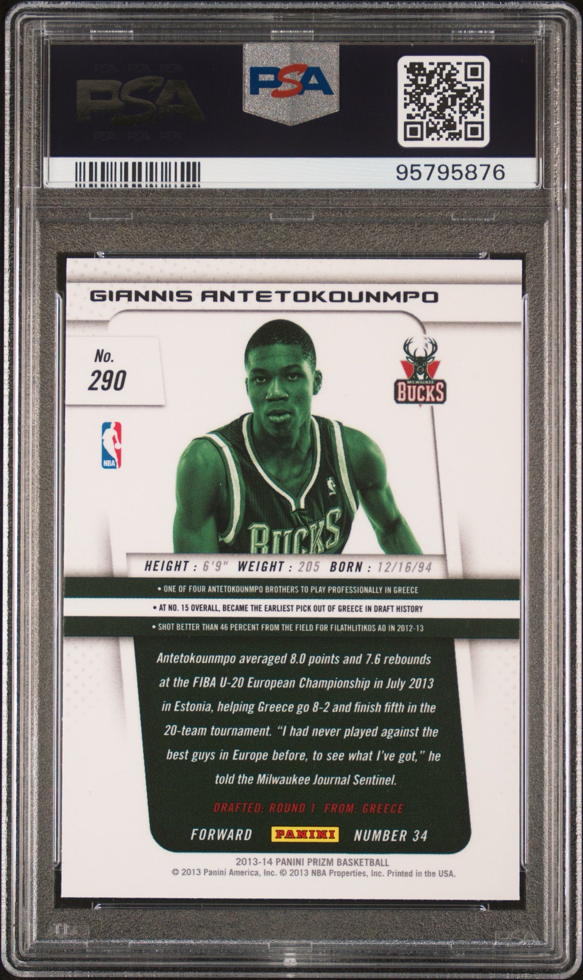 2013 Panini Prizm Giannis Antetokounmpo #290 PSA 10