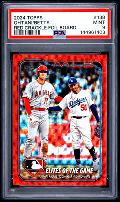 2024 TOPPS #138 OHTANI/BETTS RED CRACKLE FOIL BOARD /299 PSA 9-1