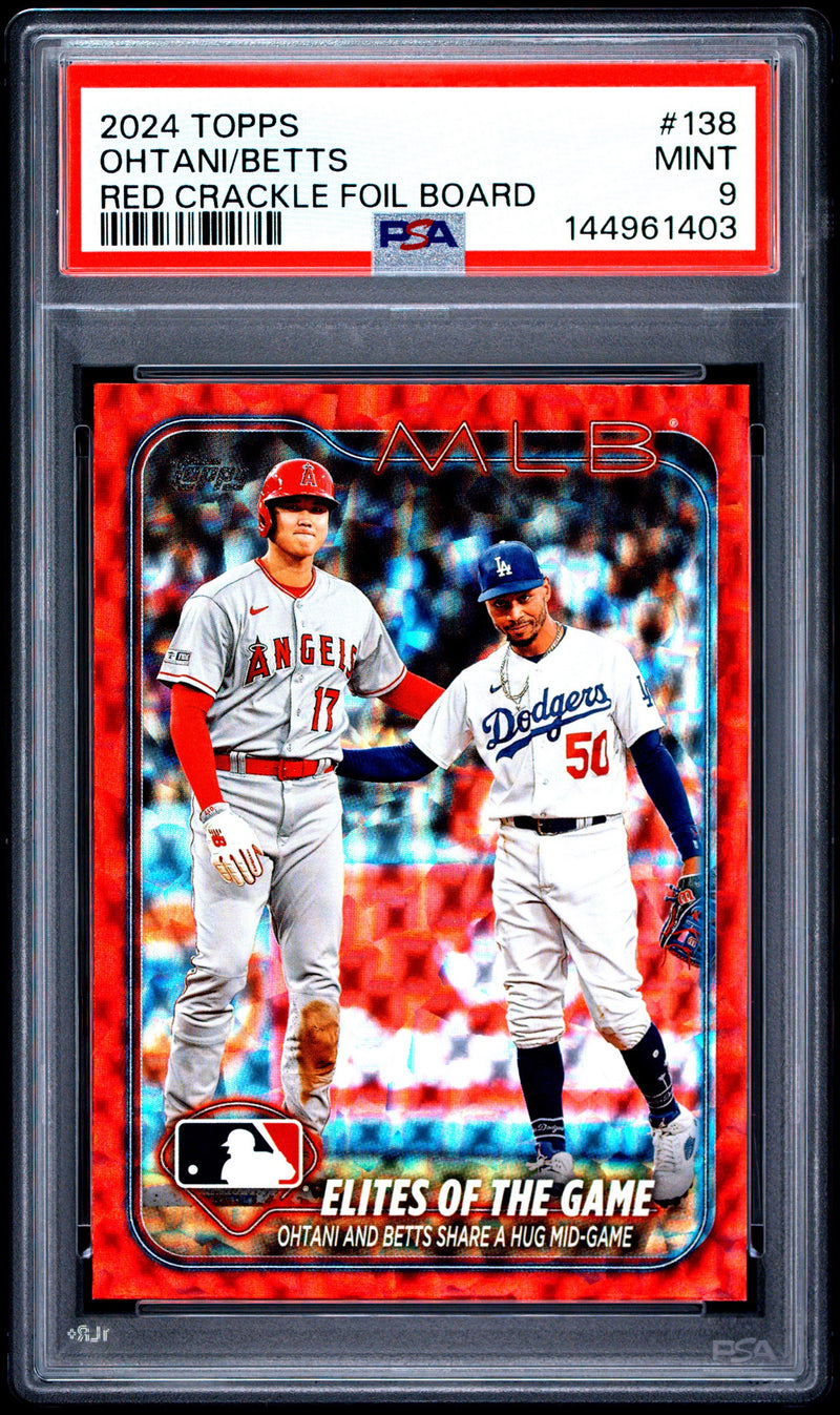 2024 TOPPS #138 OHTANI/BETTS RED CRACKLE FOIL BOARD /299 PSA 9-1