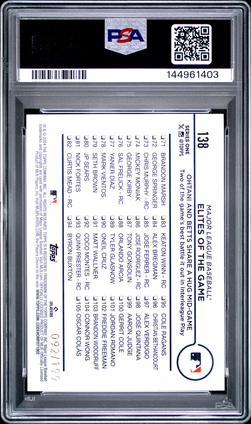 2024 TOPPS #138 OHTANI/BETTS RED CRACKLE FOIL BOARD /299 PSA 9-2