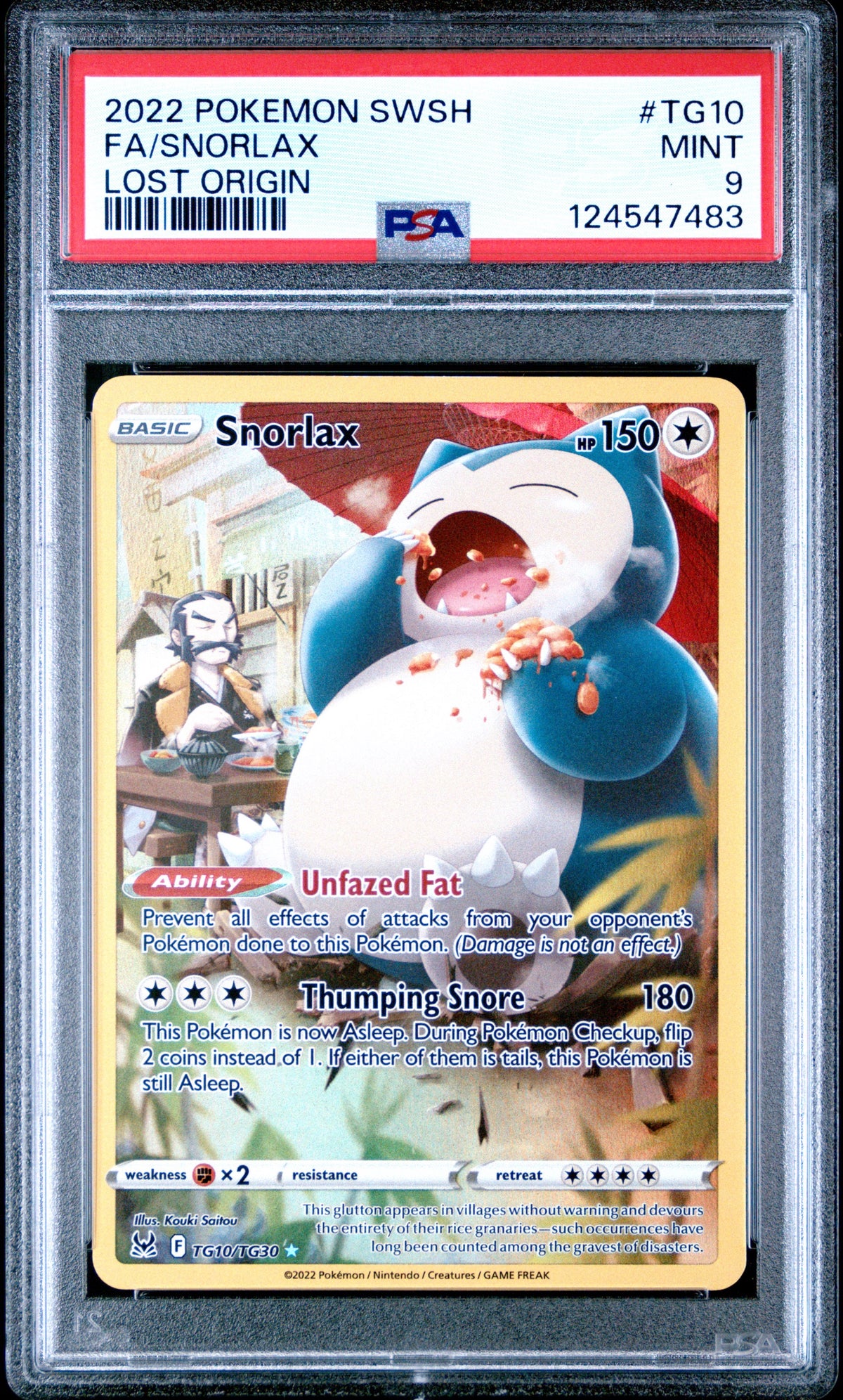 2022 POKEMON SWORD & SHIELD LOST ORIGIN #TG10 FULL ART/SNORLAX PSA 9