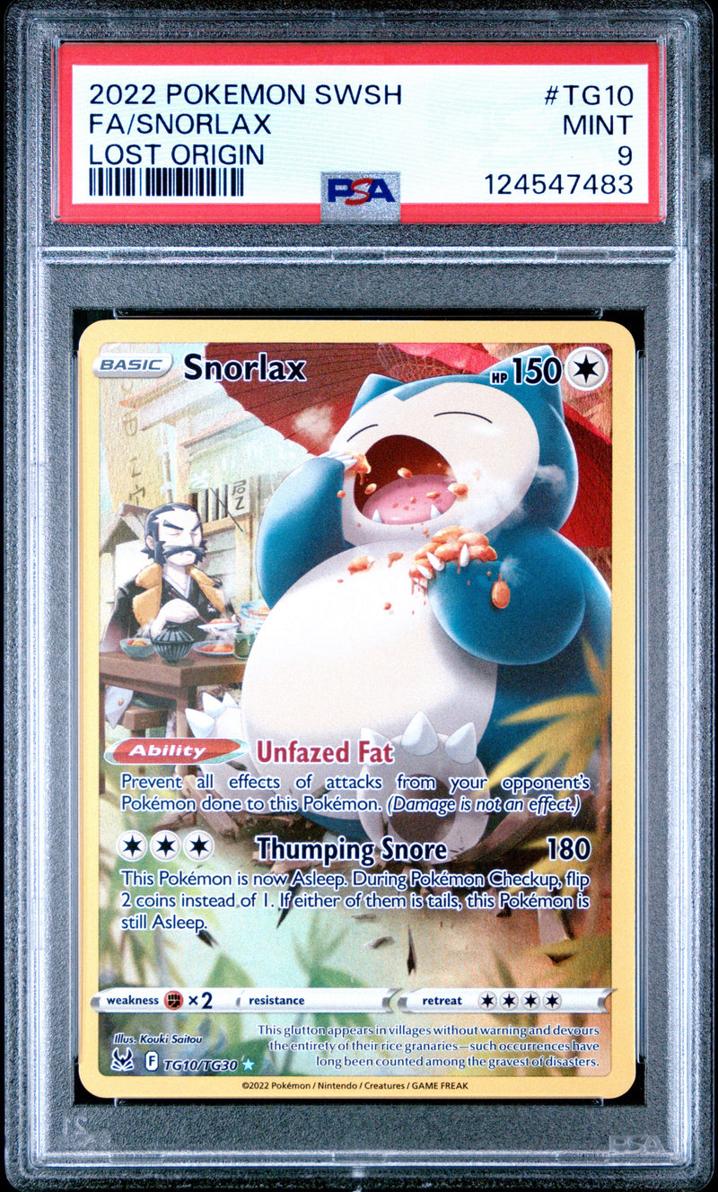 2022 POKEMON SWORD & SHIELD LOST ORIGIN #TG10 FULL ART/SNORLAX PSA 9-1