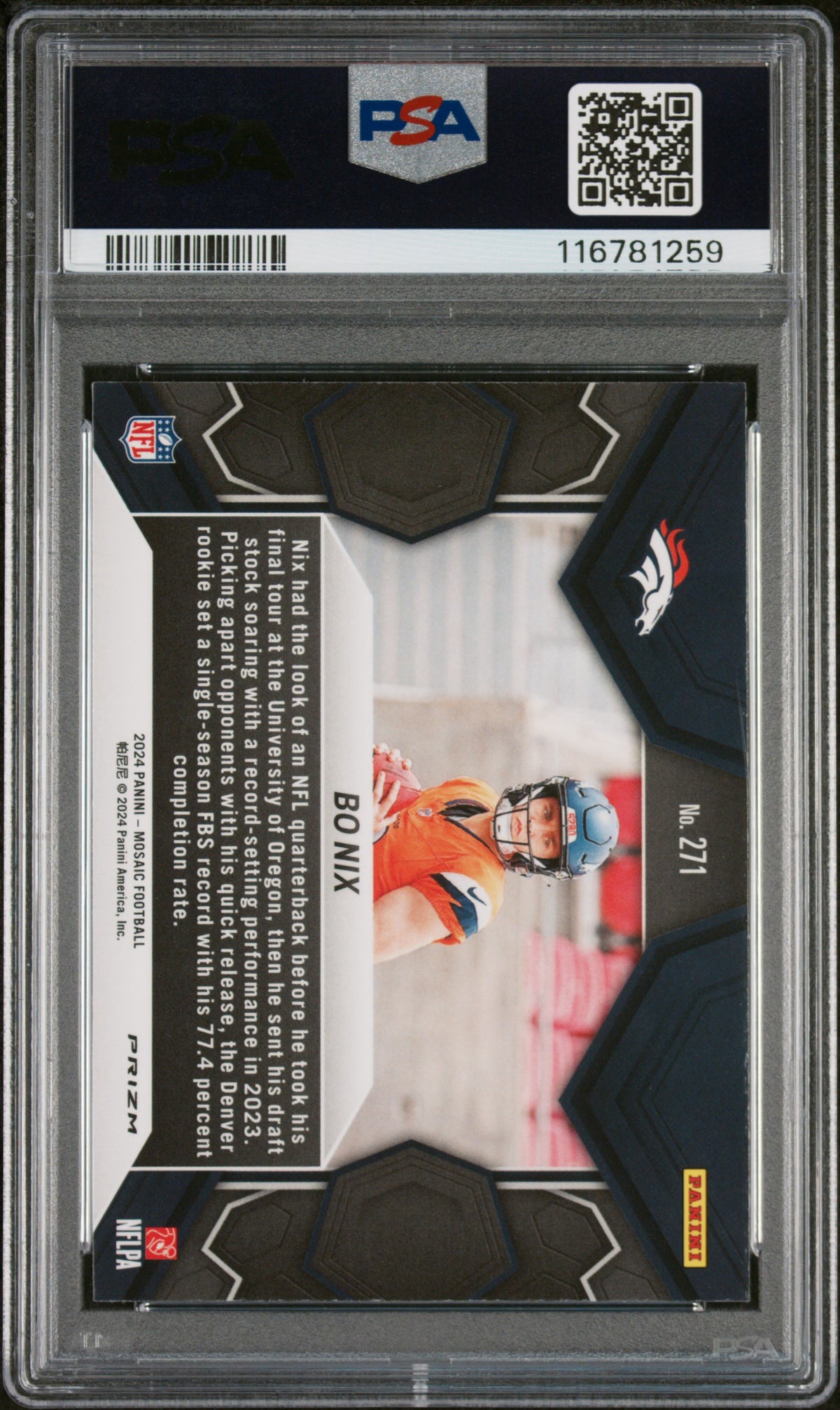 2024 PANINI MOSAIC #271 BO NIX MOSAIC PSA 10-2