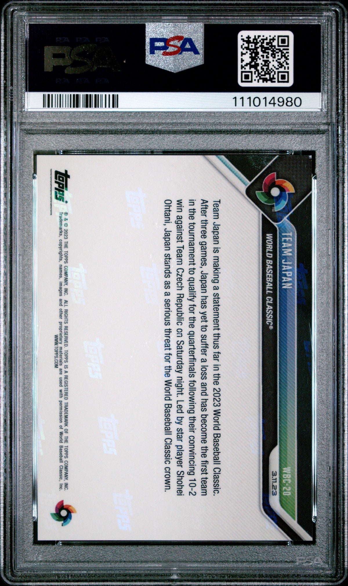 2023 Topps Now Team Japan ￼World Baby Classic Purple /25 PSA 8-2