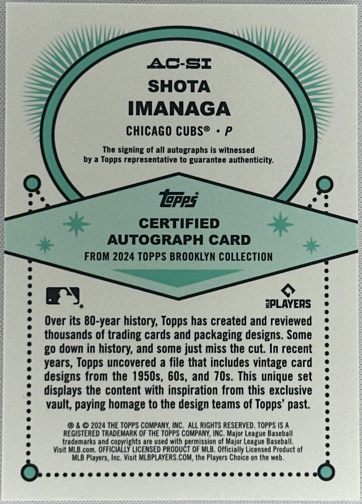 2024 Topps Certified Brooklyn Collection Shota Imanaga Rookie RC Auto /99 #AC-SI-2