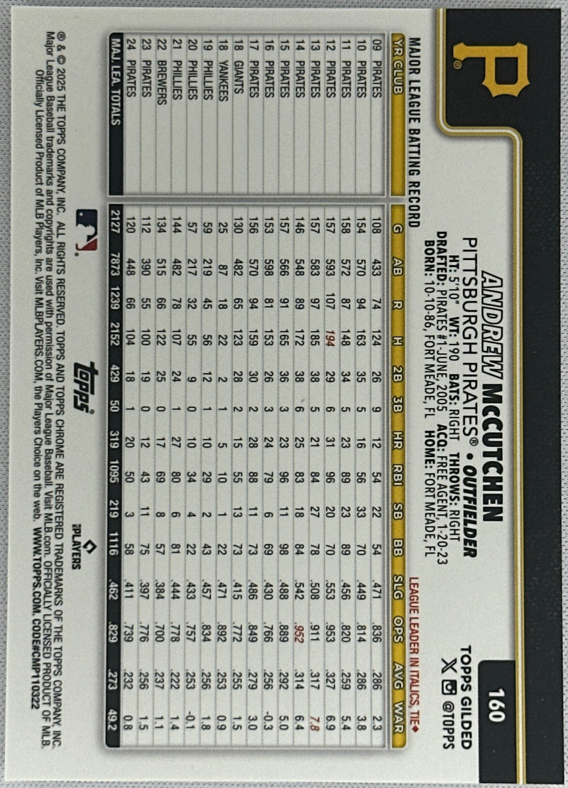 2025 Topps Chrome Andrew McCutchen Gold Black Raywave /25 #160-2