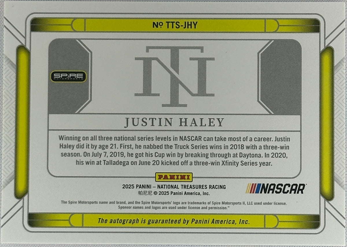 2025 National Treasures Justin Haley Triple Threat Signers Auto /10 #TTS-JHY-2