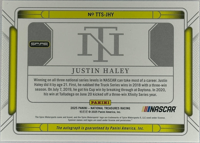 2025 National Treasures Justin Haley Triple Threat Signers Auto /10 #TTS-JHY-2