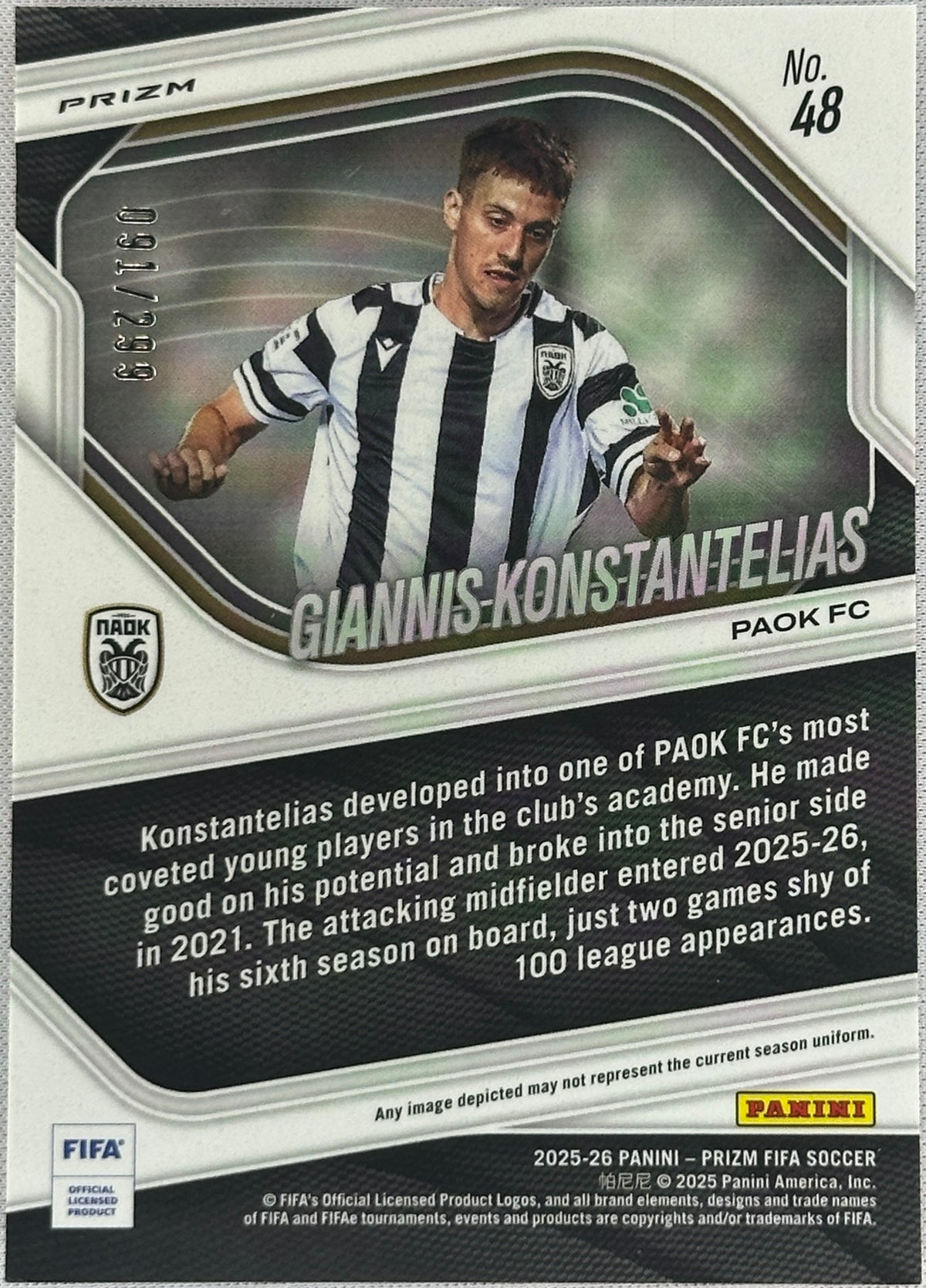 2025 Prizm FIFA Giannis Konstantelias Rookie RC Orange /299 #48-2