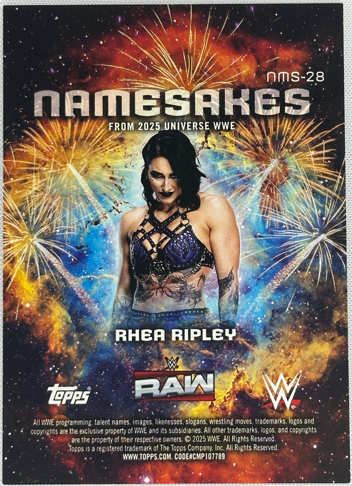 2025 Topps Universe WWE Namesakes Rhea Ripley /25 #NMS-28-2