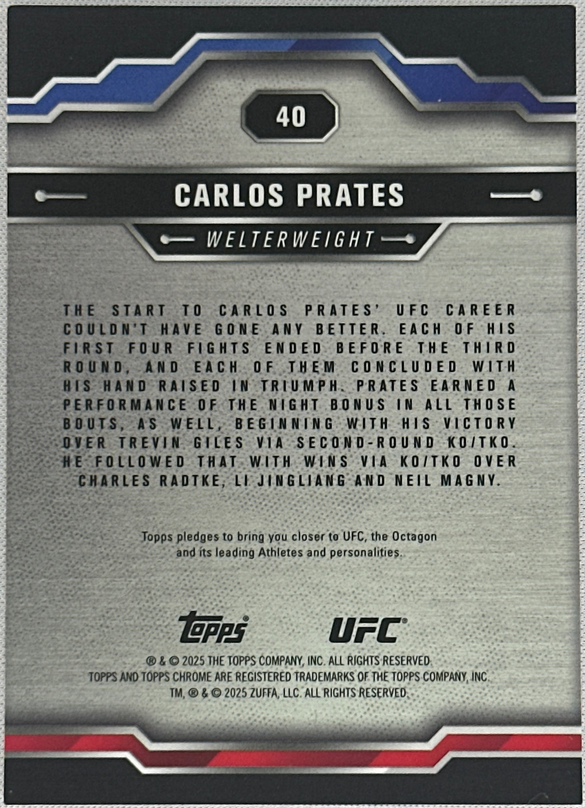 2025 Topps Chrome UFC Carlos Prates Rookie RC Orange /25 #40