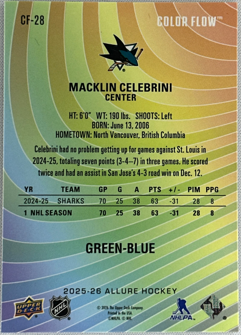 2026 Upper Deck Allure Macklin Celebrini Color Flow Case Hit #CF-28-2
