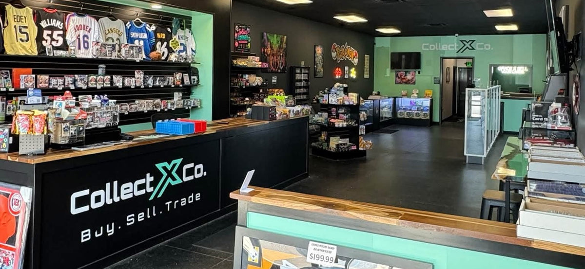 Inside CollectX, looking past the front counter toward the card displays