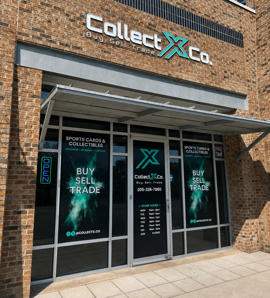 CollectX’s full storefront, entrance, and sign in Pelham, Alabama