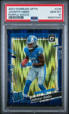 2023 Donruss Optic Jahmyr Gibbs Purple Shock #236 PSA 10-1