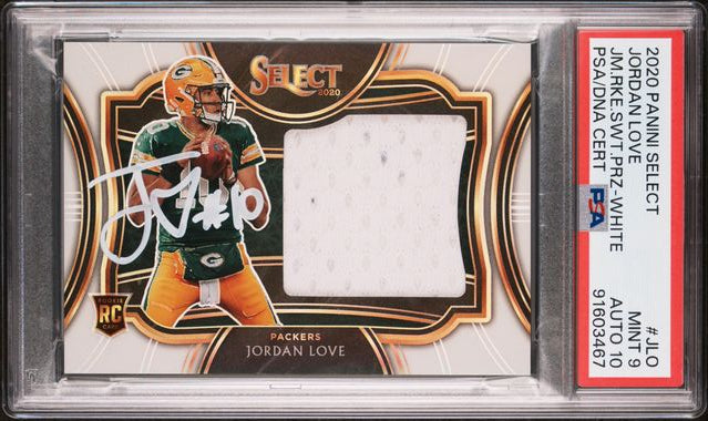 2020 Select Jordan Love Auto Prizm White #JLO Patch /35 PSA Mint 9