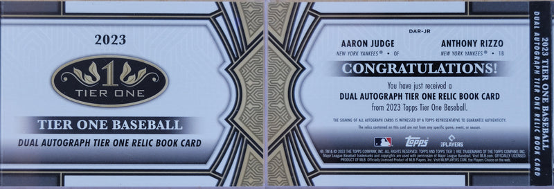 2023 Topps Tier One Dual Auto Relic Book Aaron Judge, Anthony Rizzo /10 #DAR-JR-2