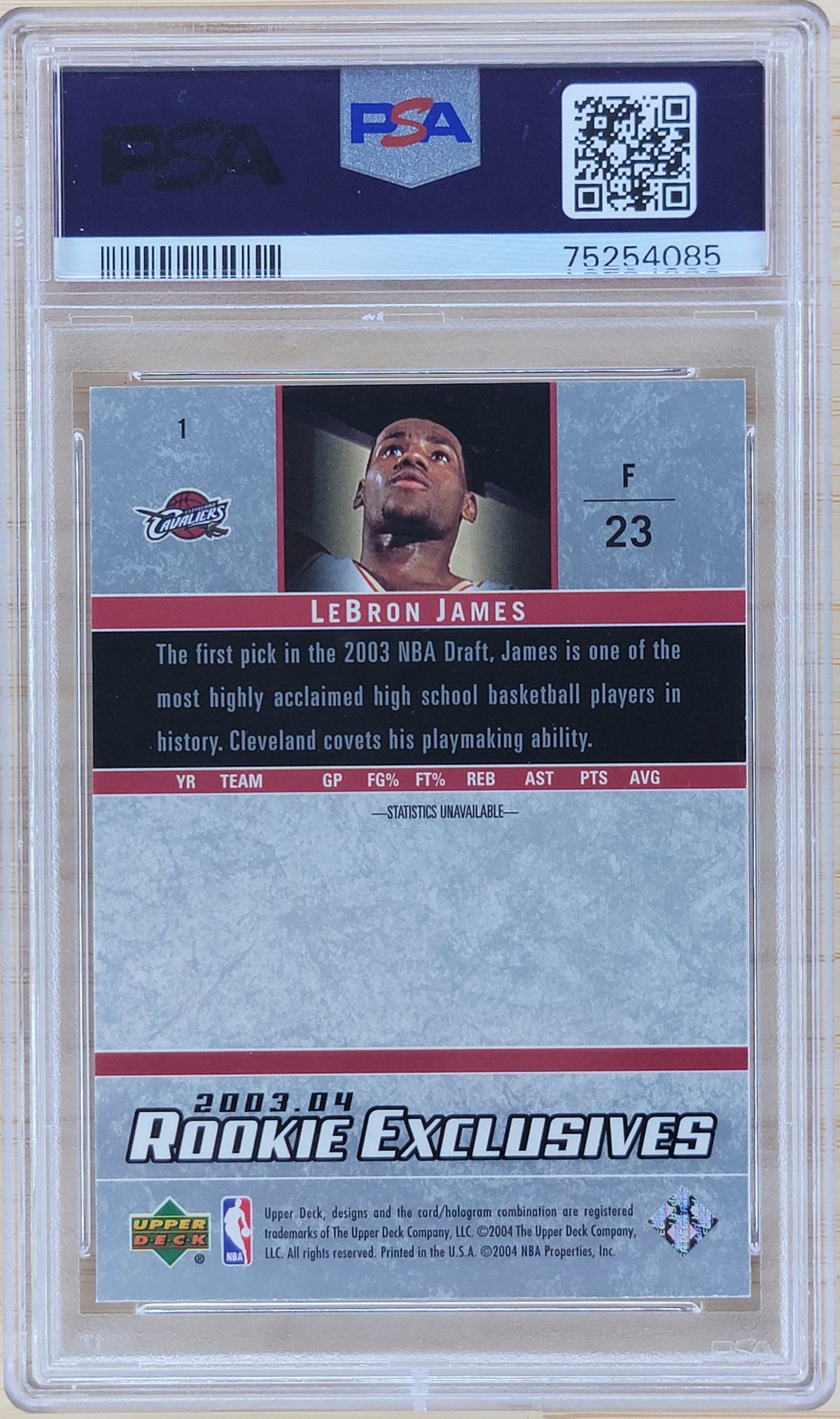 2003 Upper Deck LeBron James Rookie Exclusives #1 PSA 8-2