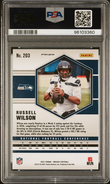 2021 Mosaic Russell Wilson Genesis #203 PSA Mint 9-2