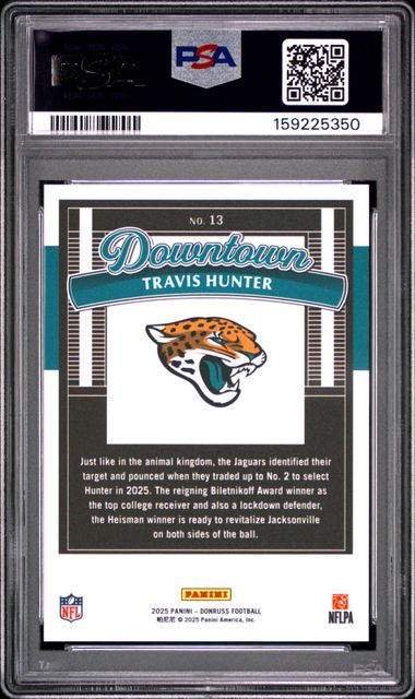 2025 Donruss Travis Hunter Downtown #13 PSA Gem Mint 10