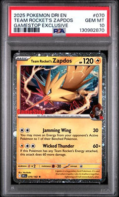 2025 Team Rocket's Zapdos Gamestop Exclusive DRI 070/182 PSA 10-1